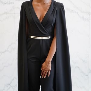 The Black Tailored Caped Jumpsuit